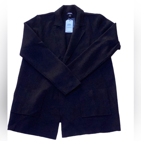 EXPRESS NWT WOMENS BLACK SWEATER  JACKET BLAZER ALL OVER SHIMMER SMALL OVERSIZED - Picture 4 of 8